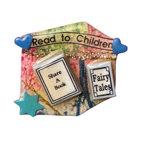 Book Pins by Lucinda Jewelry - Book Pins by Lucinda Read to Children Handcrafted Pin Vintage